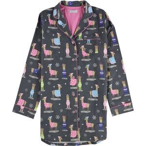 Star + Skye Womens Llamas In Sweaters Pajama Shirt Dress, NWT